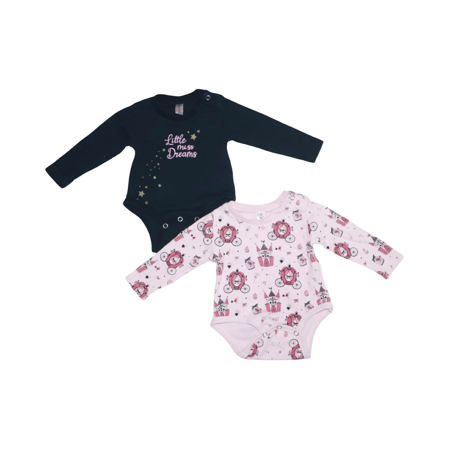 Långärmad Body (2 Pack) från Dreams - Storlek 56 - Mörkblå & Rosa