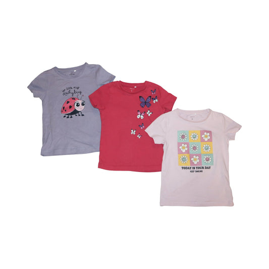 Kortärmad T-shirt (3 Pack) från name it - Storlek 104 - Rosa & Lila (Multi)