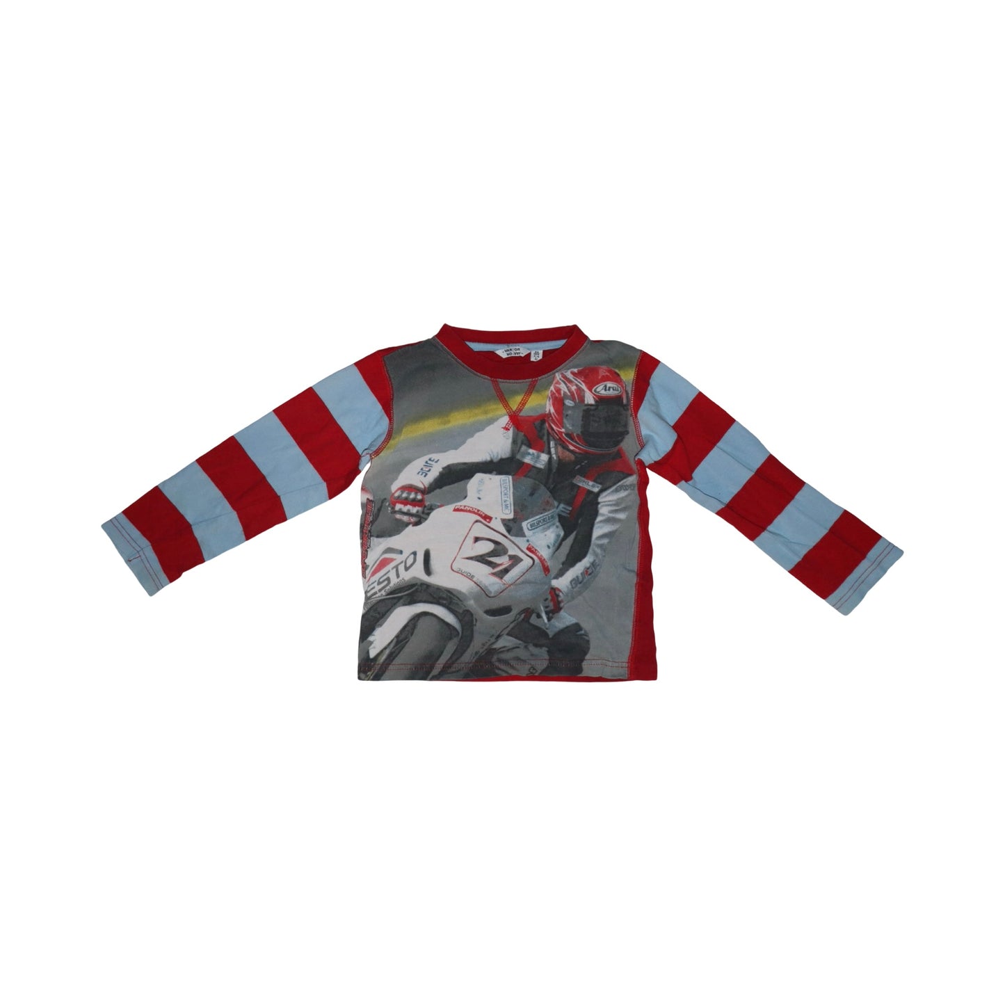 Långärmad T-shirt från VAR FÖR DÄR FÖR  - Storlek 98/104 - Röd & Ljusblå (Multi)