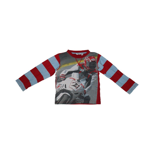 Långärmad T-shirt från VAR FÖR DÄR FÖR  - Storlek 98/104 - Röd & Ljusblå (Multi)