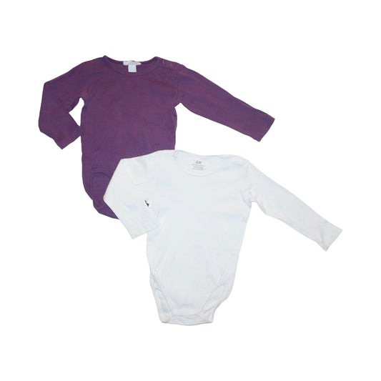 Långärmad Body (2 Pack) från H&M - Storlek 92 - Vit & Lila