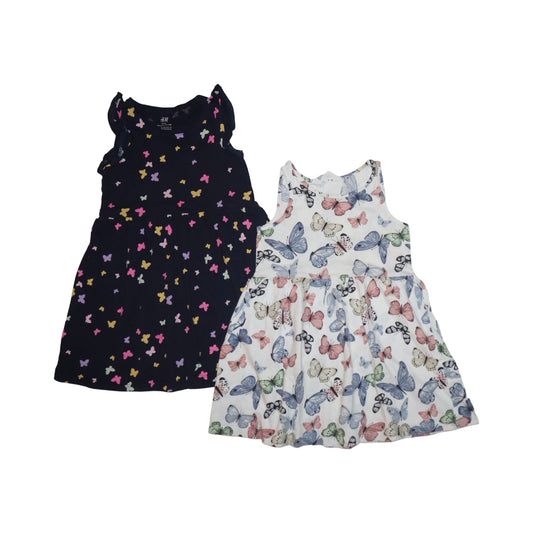 Kortärmad Klänning (2 Pack) från H/M - Storlek 98/104 - Mörkblå & Vit (Multi)