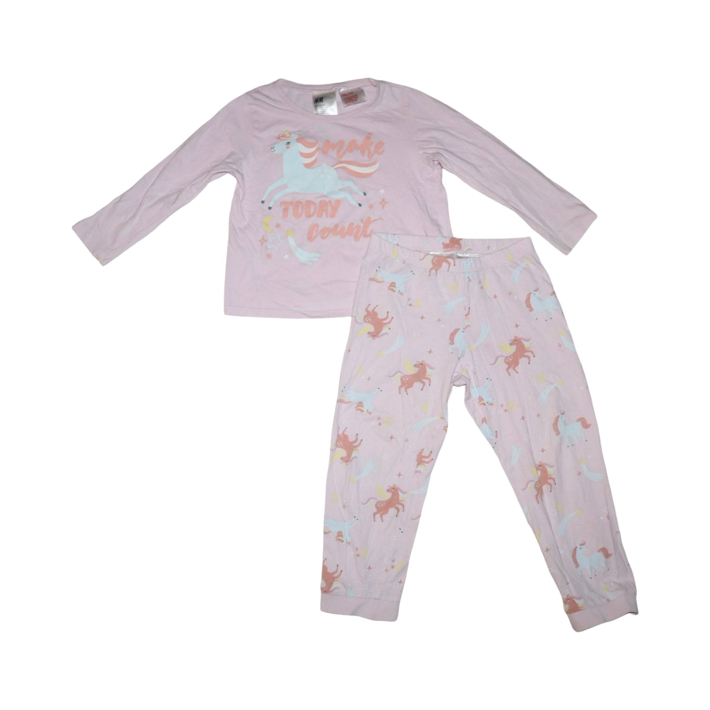 Pyjamas Tröja & Byxor Matchande Set från H&M - Storlek 98/104 - Ljusrosa (Multi)