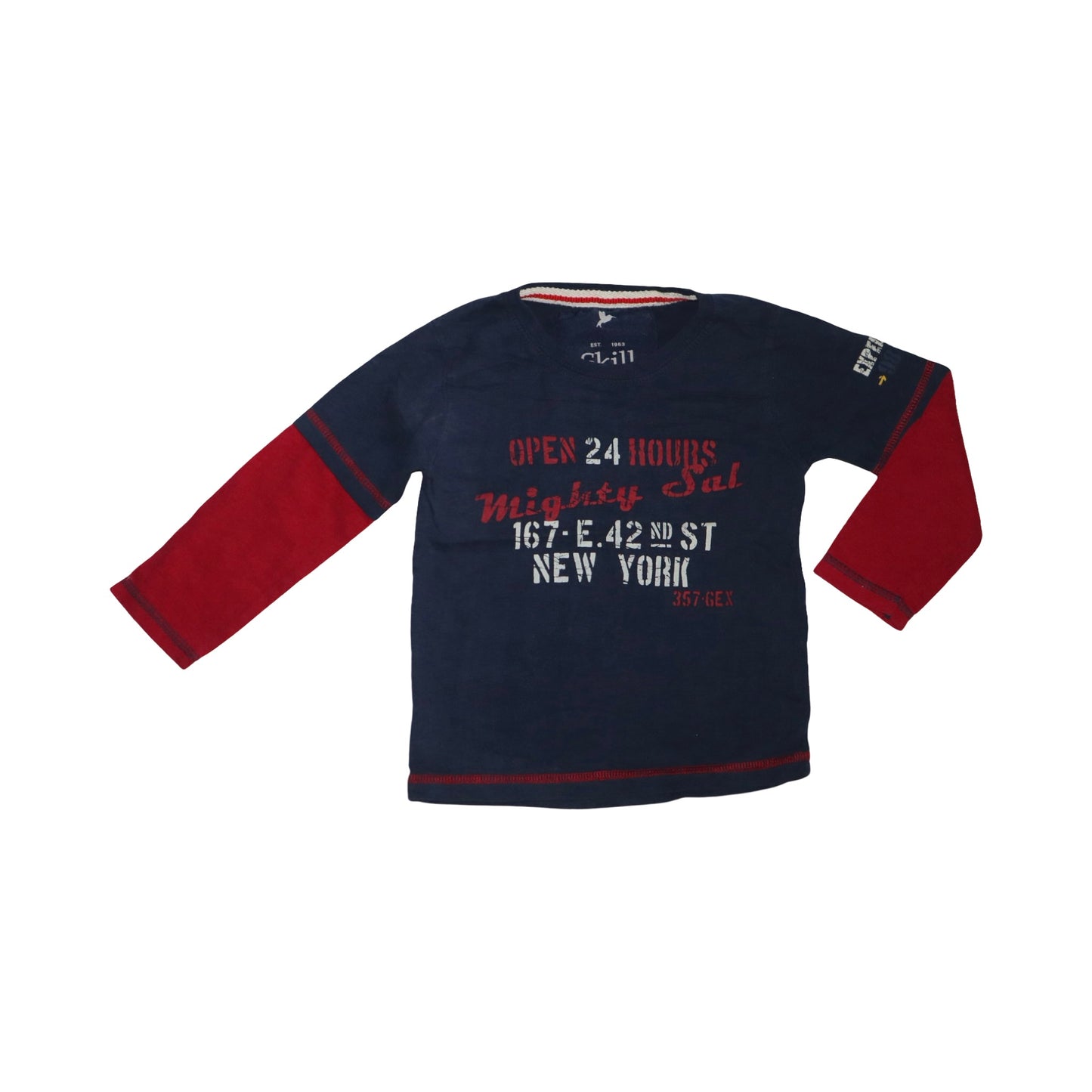 Långärmad T-shirt från Skill - Storlek 104 - Mörkblå & Röd