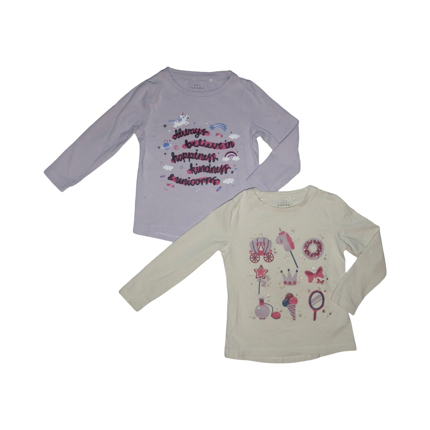 Långärmad T-shirt (2 Pack) från name it - Storlek 98 - Ljuslila & Gul (Multi)