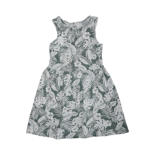 Linne Klänning från C&A - Storlek 128 - Vit & Grön