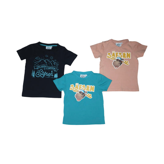 Kortärmad T-shirt (3 Pack) från SÄFSEN - Storlek 98/104 - Blå & Orange (Multi)