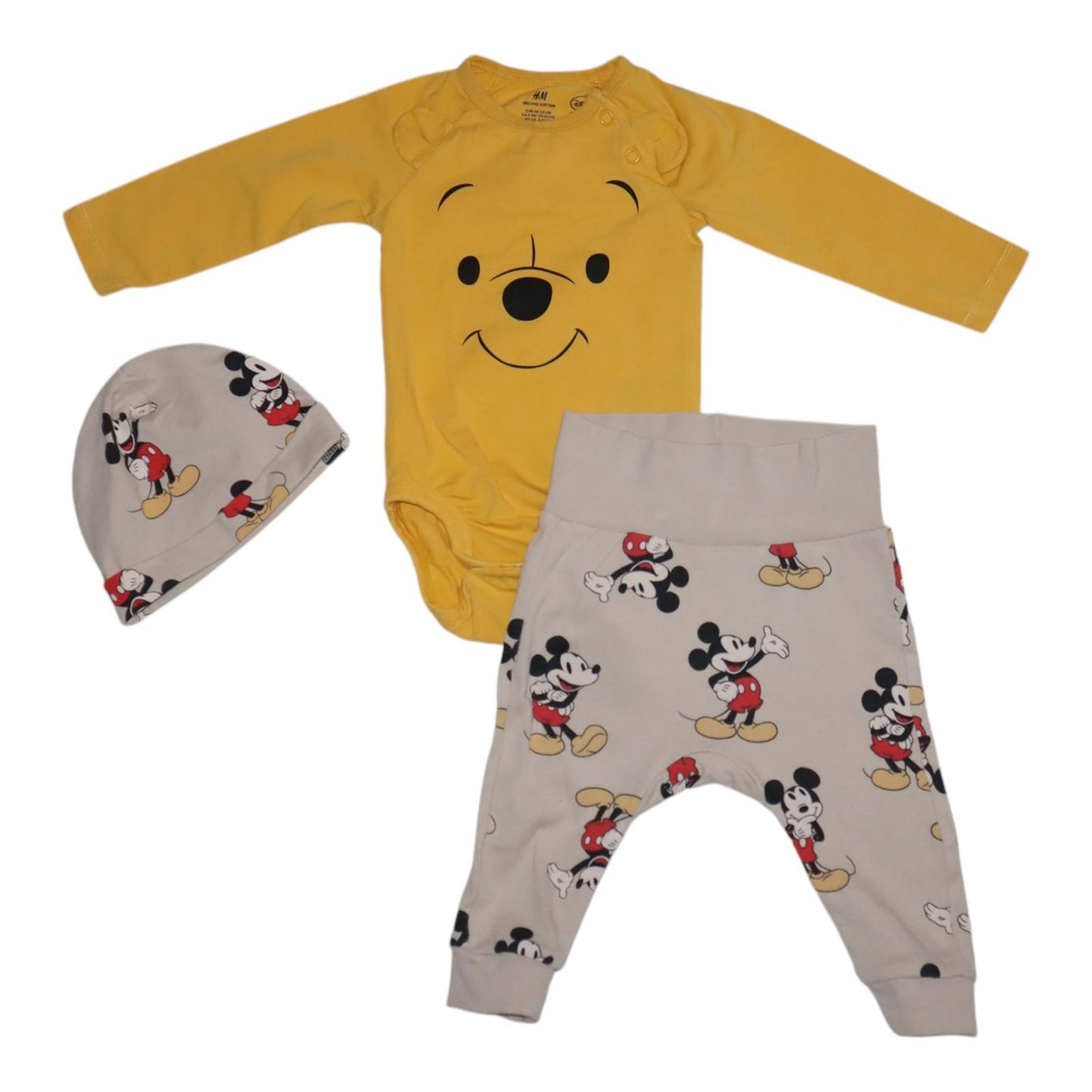 Långärmad Body & Byxor & Mössa Matchande set från H&M - Storlek 68 - Gul & Ljusbrun