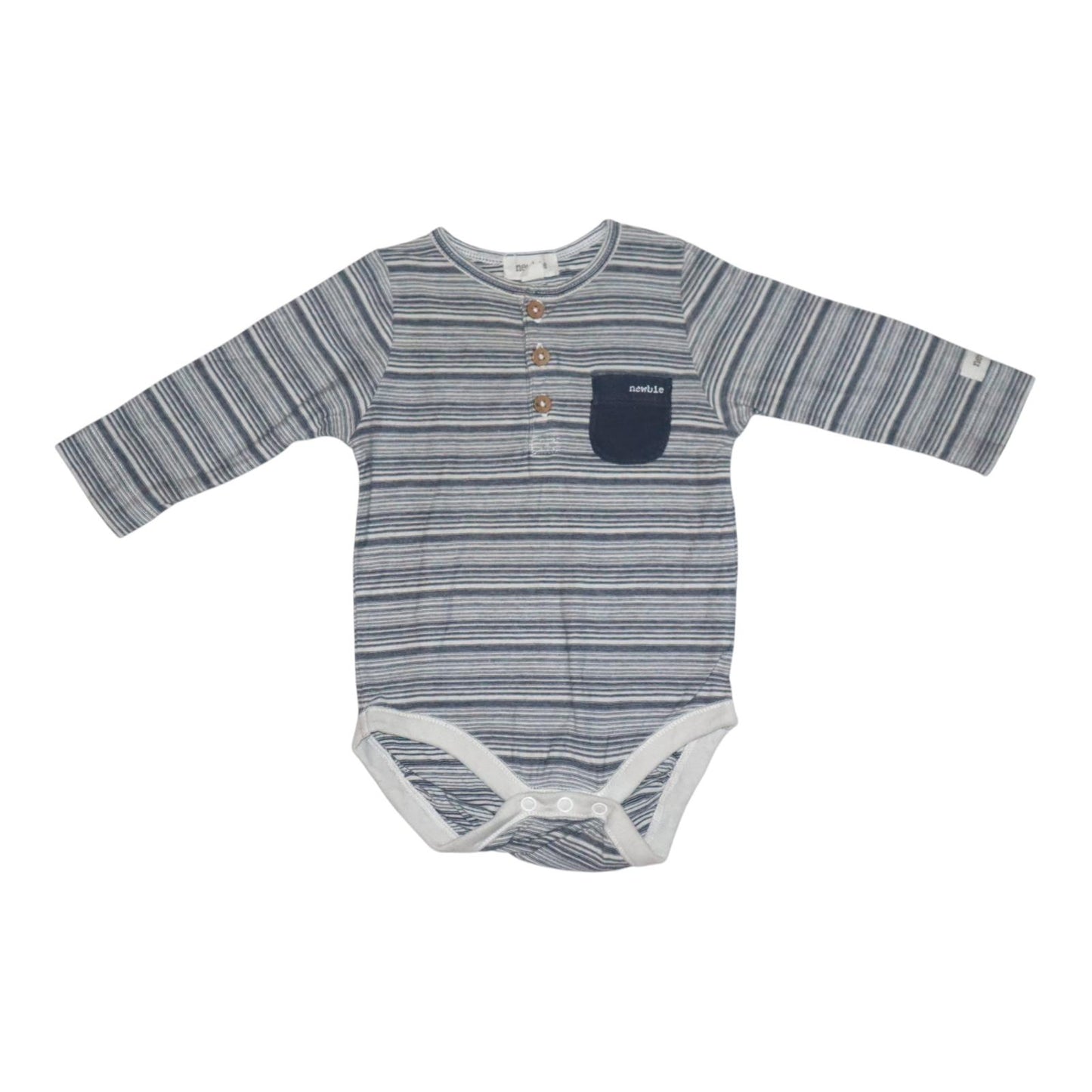 Långärmad Body från newbie - Storlek 62 - Vit & Mörkblå