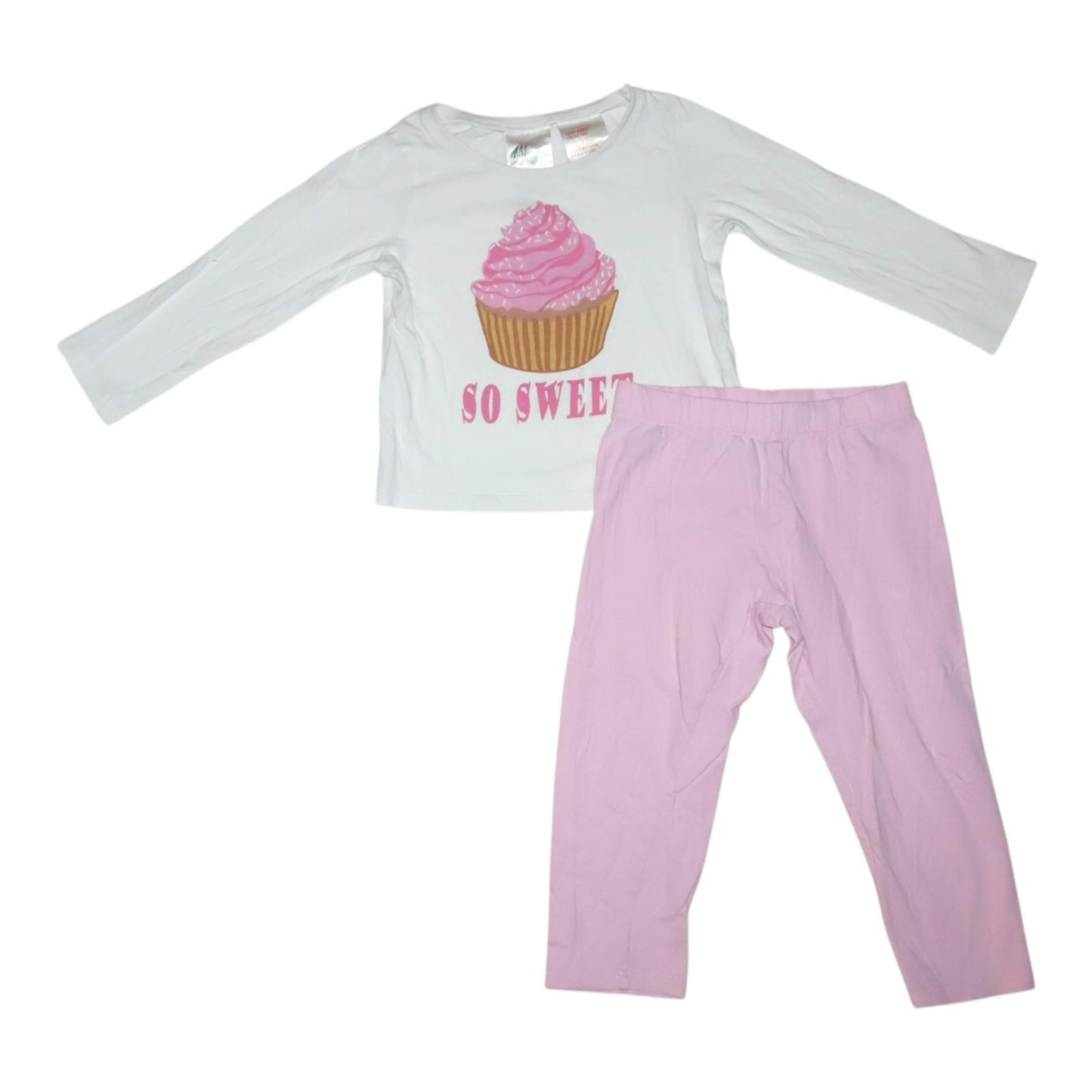 Pyjamas Tröja & Byxor Matchande Set från H&M - Storlek 92 - Vit & Ljusrosa