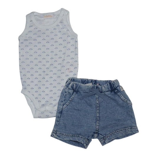 Linne Body & Jeans Shorts Matchande Set från LINDEX 62 - Vit & Ljusblå