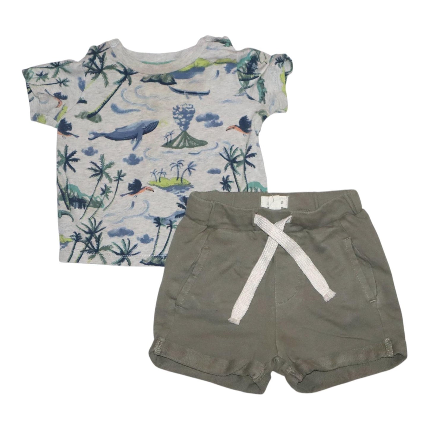 T-shirt & Shorts Matchande Set från H&M & newbie - Storlek 68 - Grå & Grön