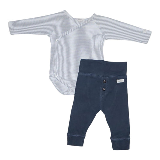 Långärmad Omlottbody & Byxor Matchande set från newbie - Storlek 68 - Mörkblå & Vit
