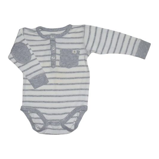 Långärmad Body från newbie - Storlek 68 - Vit & Grå