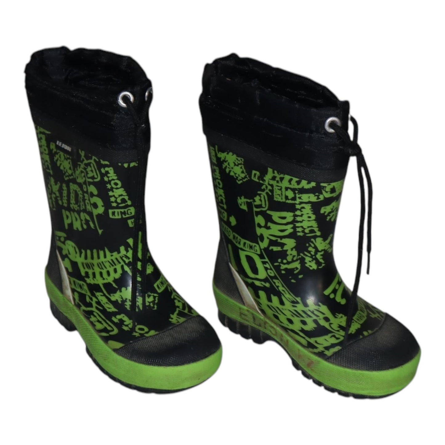 Fodrade Gummistövlar från LEJON - Storlek 24 (Innermått 15cm) - Svart & Ljusgrön