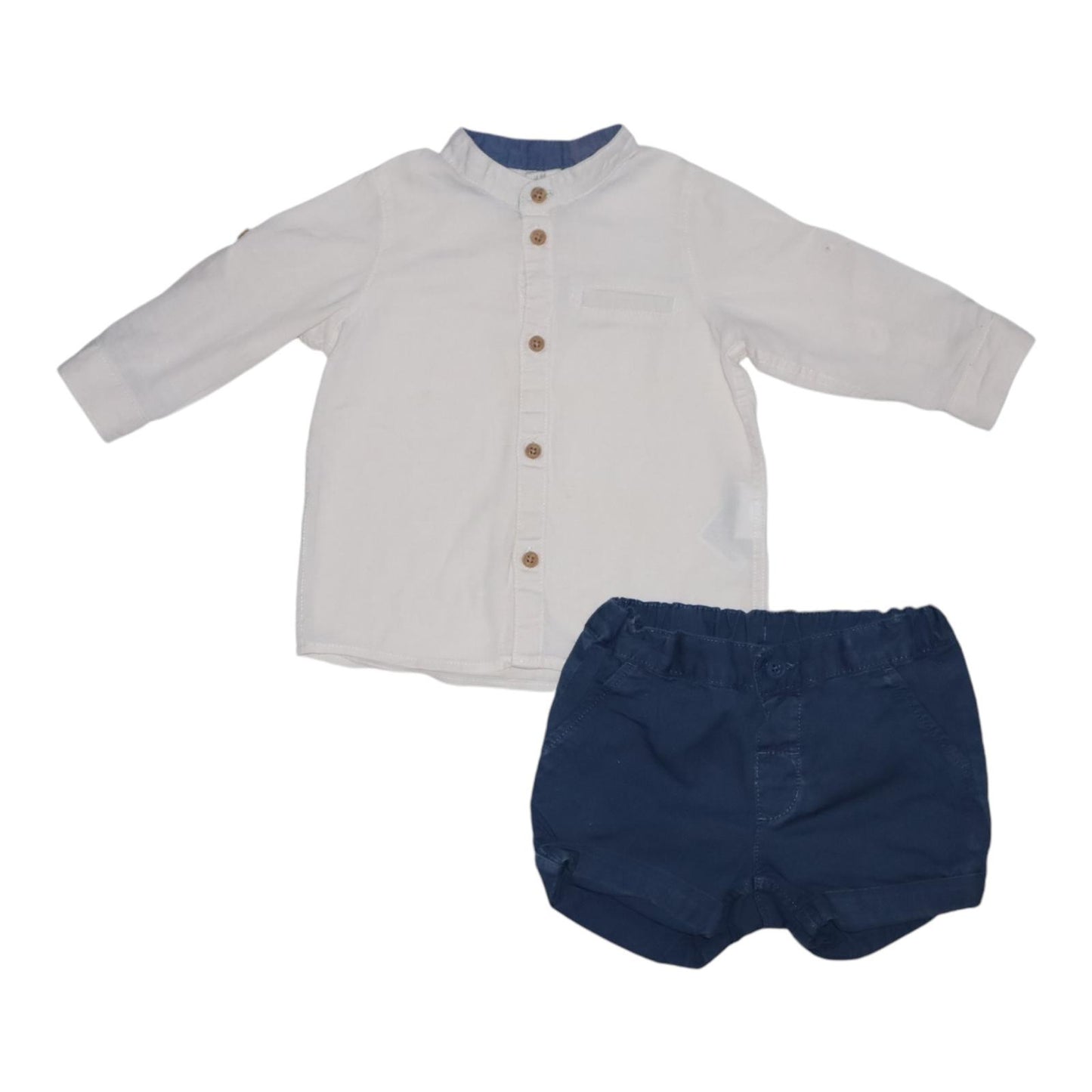 Långärmad Skjorta & Shorts Matchande set från H&M - Storlek 68 - Benvit & Mörkblå