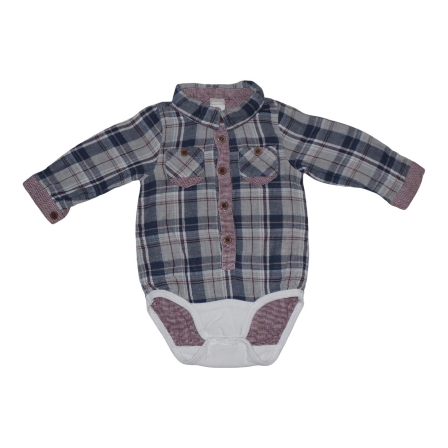 Långärmad Skjorta med inbyggd Body från name it - Storlek 62 - Blå & Rödbrun