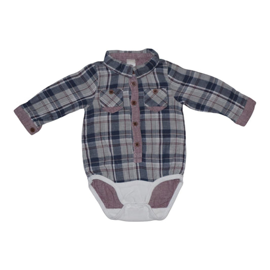 Långärmad Skjorta med inbyggd Body från name it - Storlek 62 - Blå & Rödbrun