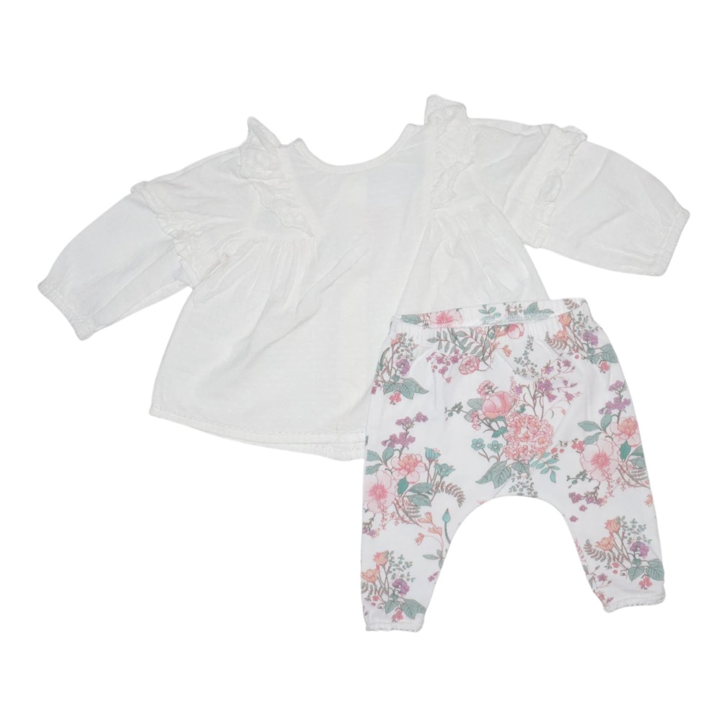 Långärmad Blus & Byxor Matchande set från ZARA & NEXT - Storlek 62 - Vit & Rosa