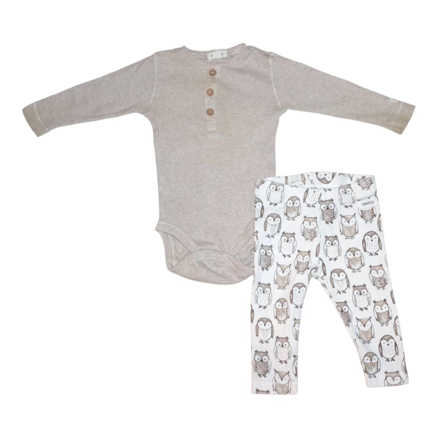 Långärmad Body & Byxor Matchande Set från newbie - Storlek 68 - Ljusbrun